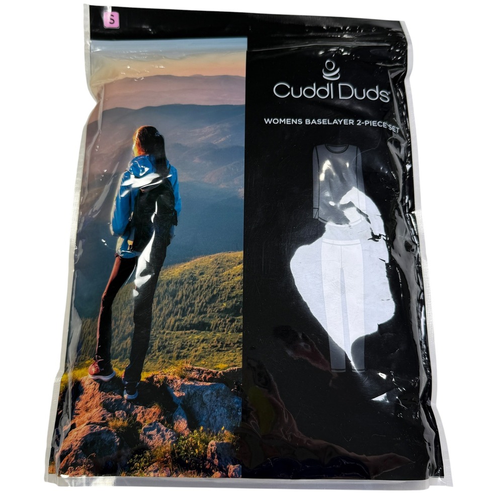 Cuddl Duds Black Womens Baselayer 2-Piece Set Long Sleeve Top and Bottom Sz S